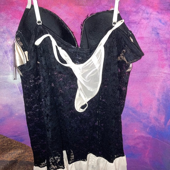 NEW! Just Sexy Lingerie Black Lace Silk Champagne Baby Doll Gown Thong 1x - Picture 2 of 4